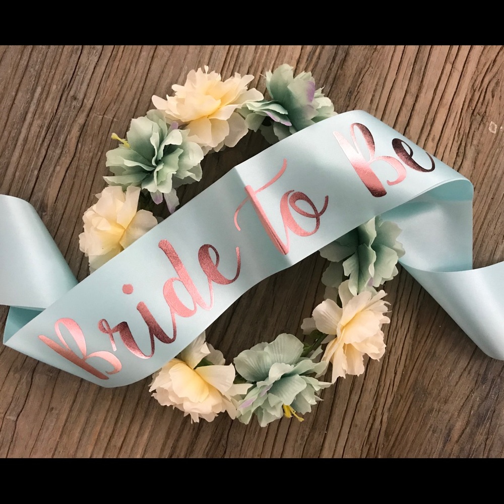 Pastel Mint Bride to Be Sash Rose Gold Party